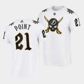 Tampa Bay Lightning Gasparilla inspired Brayden Point #21 White T-Shirt 2023 Skull Logo