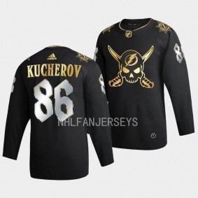 Nikita Kucherov Tampa Bay Lightning Gasparilla inspired #86 Black Golden Edition Jersey